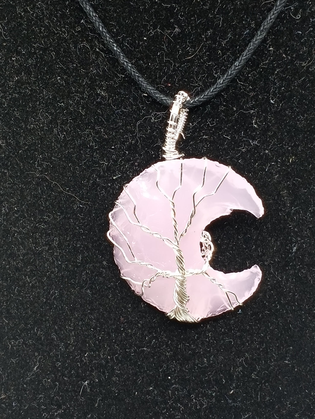 Wire Wrap Tree of Life Pink Crescent Moon Pendant
