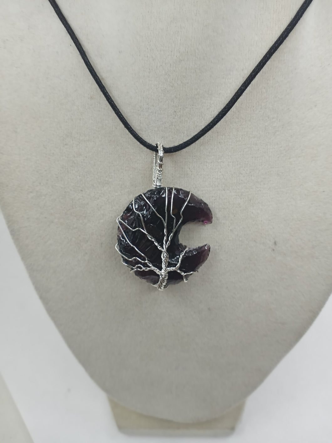 Wire Wrap Tree of Life Purple Crescent Moon Pendant