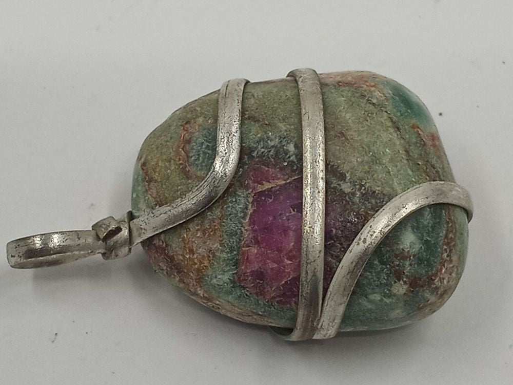 PERZ01 Ruby Zoisite Wire Wrapped Pendant