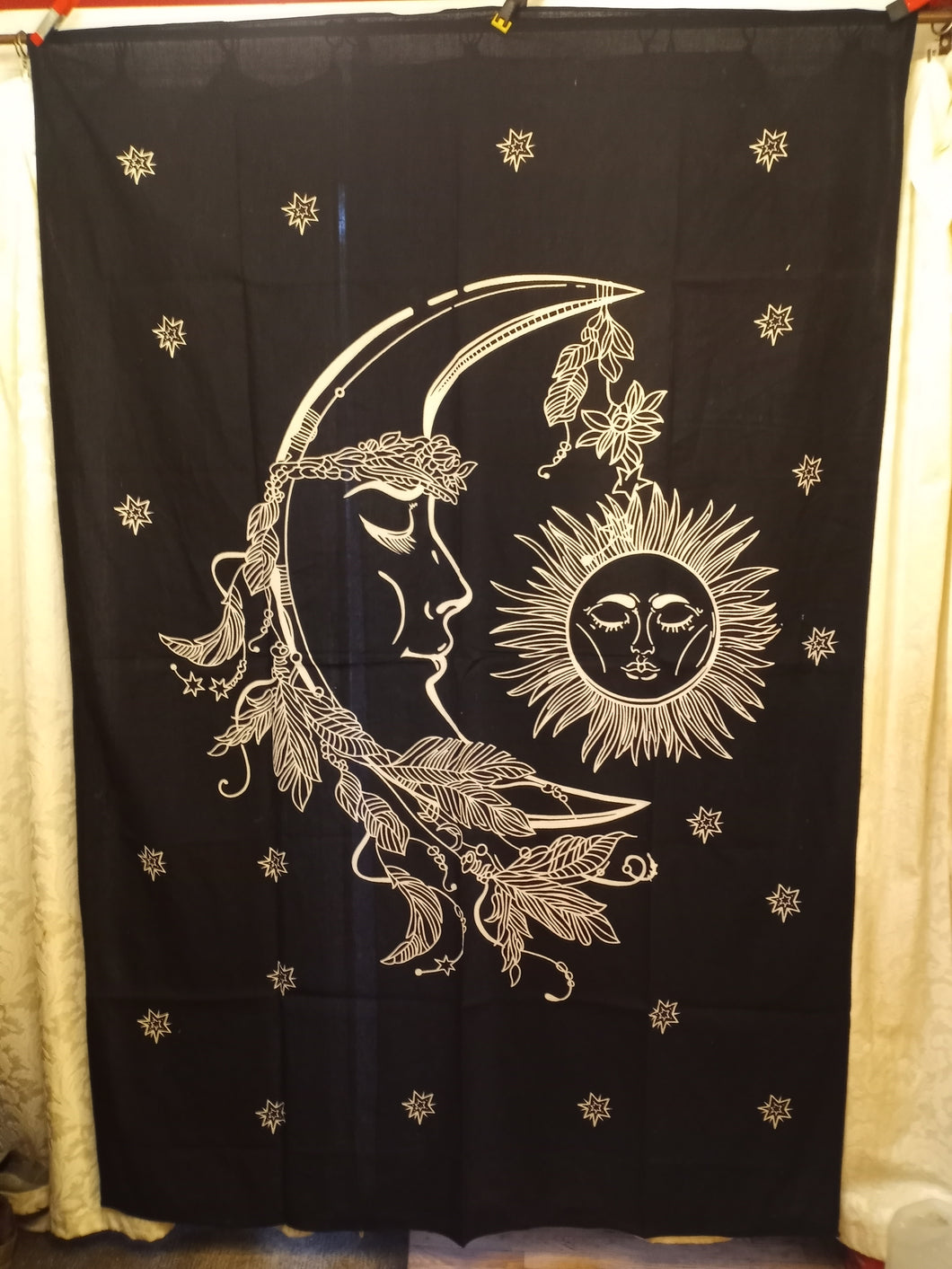 WH24 Sun and Moon Black & White 150 x 210cm Wall Hanging/Bed Sheet